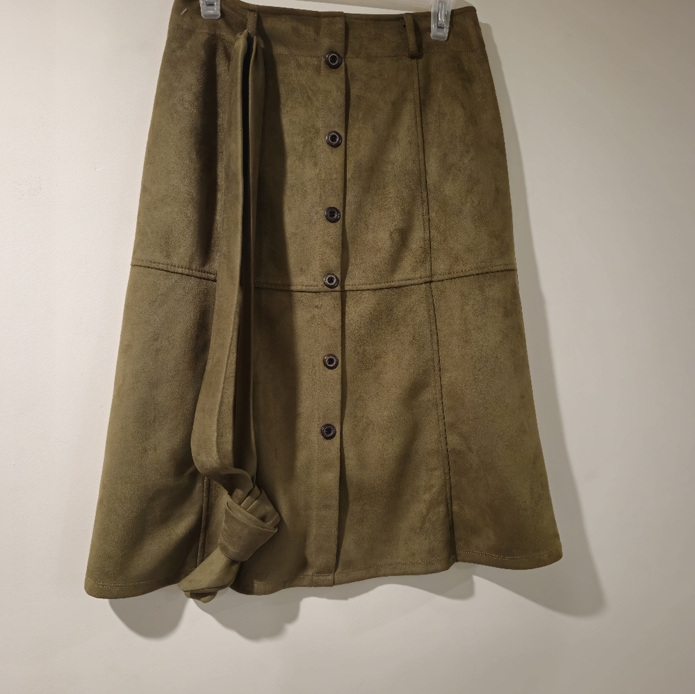 Shinestar Khaki Button-Front A-Line Skirt